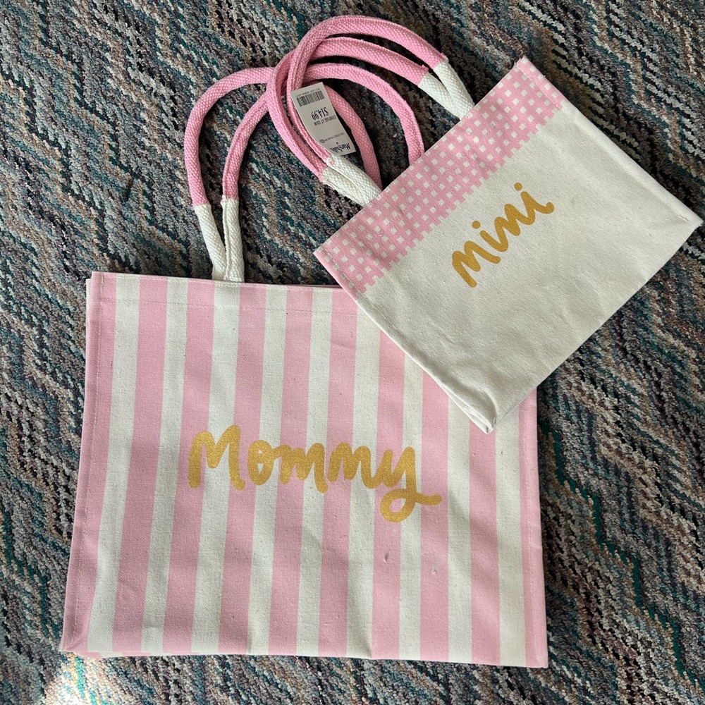 Marshalls Pink and White Tote Set with Gold Accents